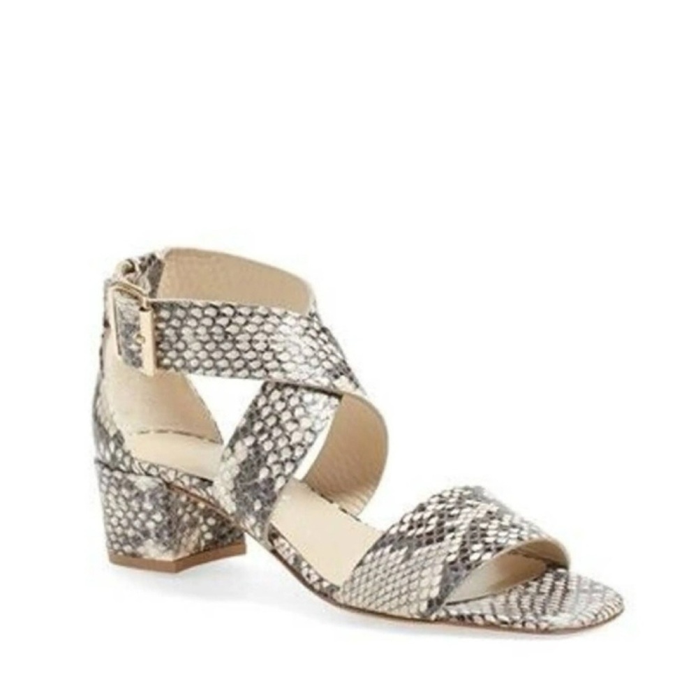AGL Snake Embossed Leather Criss Cross Heeled Sandal Size 39 US 8.5